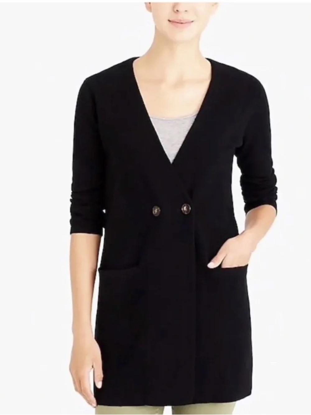 J. Crew Mercantile Collarless Sweater Blazer Cardigan size L 100% Cotton